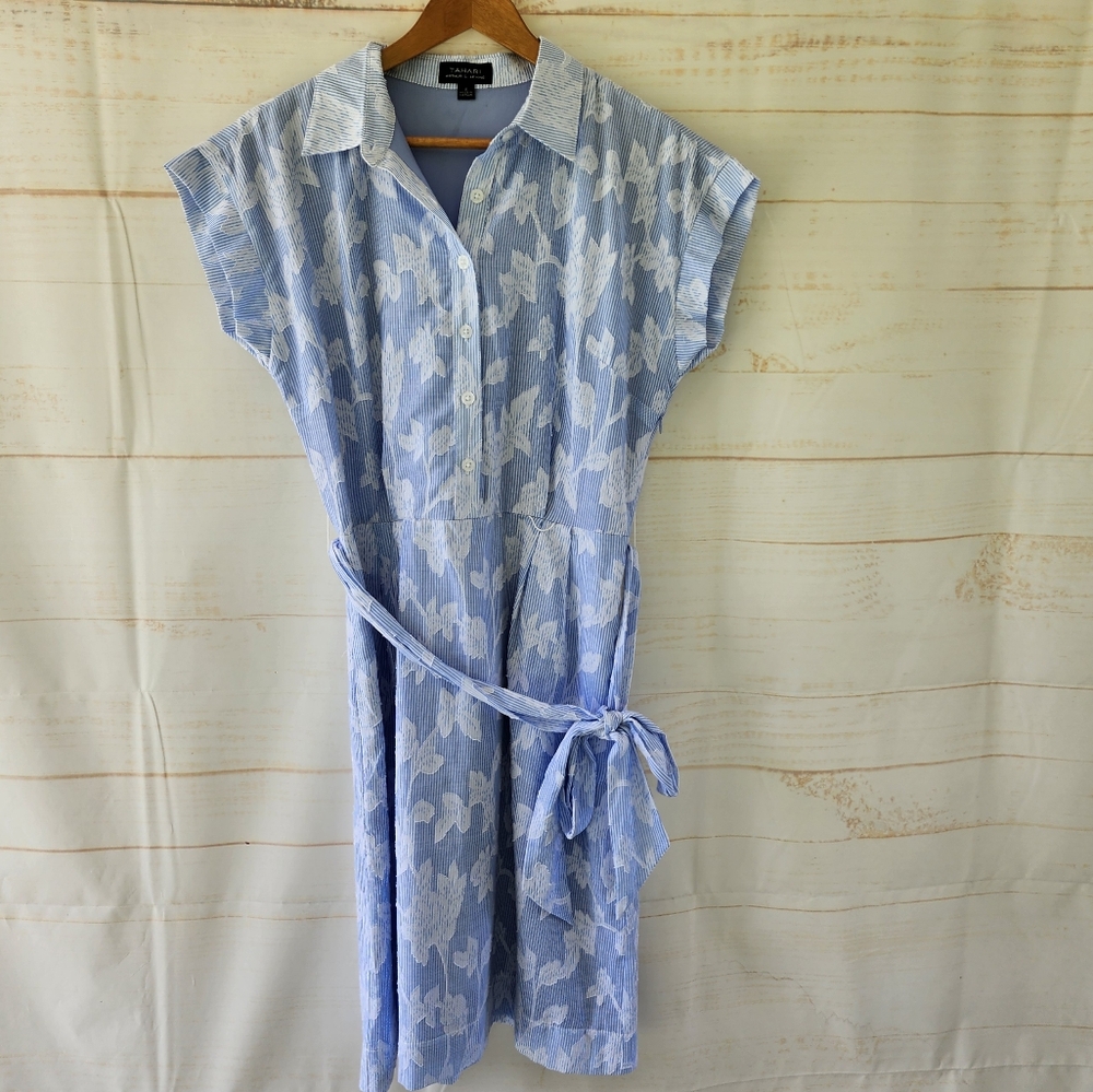 Tahari Blue White Floral Dress